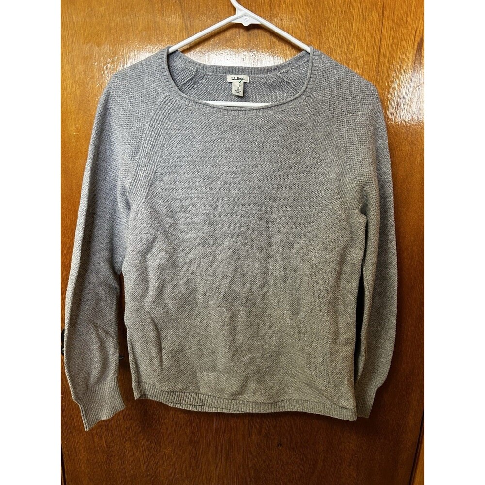 L.L.Bean Gray Waffle Knit Sweater Womens Medium Capsule Normcore Thermal Cozy